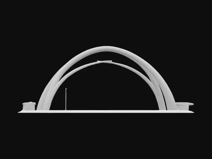 3D model for Subject: Dual-helix catenary arch

Style: Modern parametric architecture, sleek and structural

Material: Brushed stainless steel for the arches, tempered glass for infill crossbeams

Details:

Two intertwining helix-shaped arches following precise catenary curves

Glass crossbeams and walkways spanning between the helices

Integrated LED strip lighting along inner curves

Subtle fillets on all edges for smooth transitions

Purpose: Architectural visualization and game/VR asset, #arch#