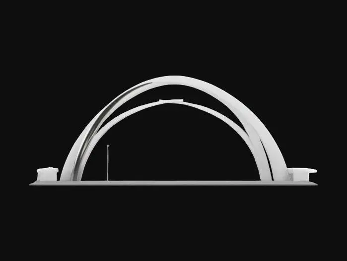 3D model for Subject: Dual-helix catenary arch

Style: Modern parametric architecture, sleek and structural

Material: Brushed stainless steel for the arches, tempered glass for infill crossbeams

Details:

Two intertwining helix-shaped arches following precise catenary curves

Glass crossbeams and walkways spanning between the helices

Integrated LED strip lighting along inner curves

Subtle fillets on all edges for smooth transitions

Purpose: Architectural visualization and game/VR asset, #arch#