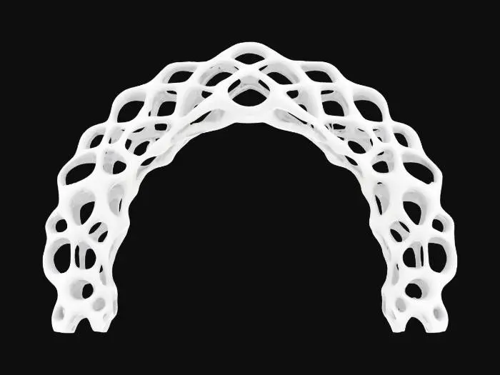 3D model for Subject: Parametric Voronoi lattice arch

Style: Futuristic organic parametric design

Material: Matte white ceramic structure with integrated LED modules

Details:

A single sweeping arch formed by interlocking Voronoi cells of varying sizes

Subtle beveled edges on each cell for a refined, high-poly look

Warm white LED backlighting embedded within select cells for depth

Smooth transitions between cells, emphasizing structural flow
, #arch#PBR Ceramic: Fine-grain matte ceramic with slight subsurface scatter

Emissive LEDs: Warm white glow with adjustable intensity and soft falloff

Surface Imperfections: Very light micro-roughness and faint dust accumulation in cell crevices