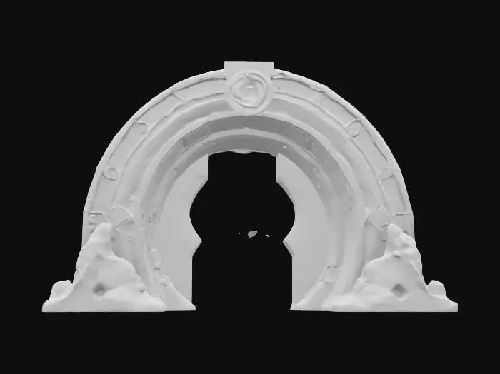 3D model for Portal Archway linking two worlds with dimensional transference gateway
Style: Ethereal cosmic-fantasy-meets-sleek sci-fi design with art nouveau curves and angular tech accents
Material: Crystal-infused obsidian framework, luminescent mythril conduits, holographic Aetheric panels
Details: Twin concentric arch rings (span 50 m) with shifting fractal patterns, central floating keystone orb, bioluminescent filament veins, engraved arcane glyph circuits, micro-thruster stabilizers, suspended anti-gravity pylons, reflective mirror plating, subtle particle mist emitters and dynamic color-shifting luminescence ribbons, nano-sculpted runic filigree along edges
Purpose: Iconic world-bridge landmark optimized for PBR visualization in game cinematics and VR explorations and gallery showcase, #arch#