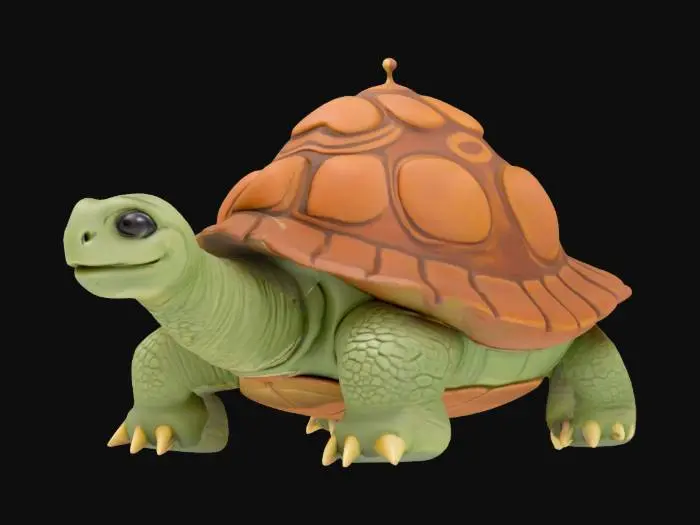 3D model for {
  "Object": "Claymation Trojan Turtle",
  "Material": "Hand-sculpted polymer clay with visible tool-mark textures and matte acrylic paint",
  "Shape/Form": "Chunky turtle form with an exaggerated domed shell that subtly mimics a Trojan horse silhouette",
  "Color Scheme": "Earthy terracotta shell, muted olive-green limbs, and bright gold shell-crest accents",
  "Texture Details": "Finger-pressed clay striations, soft matte finish, tiny chips and cracks for a handcrafted look",
  "Style": "Stop-motion claymation sculpture with charming imperfections",
, #ocean#, 
  "Reference Models": [
    "Classic stop-motion clay characters (e.g., Wallace & Gromit)",
    "Trojan horse wood carving silhouettes",
    "Miniature clay diorama techniques"
  ]
, #ocean#, 
