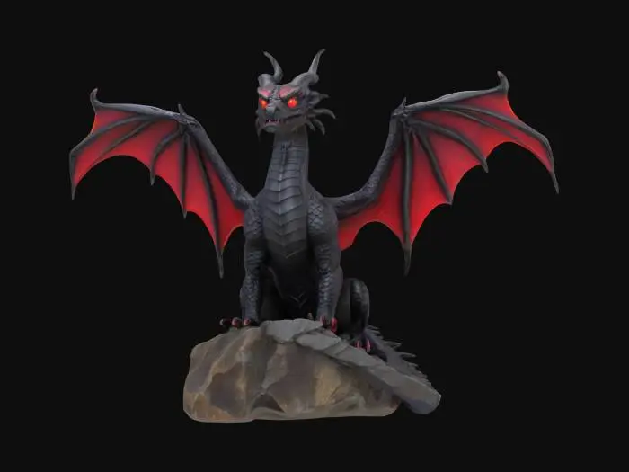 3D model for Object,Material,Color,Feature,Context
"Dragon Statue","Obsidian","Deep Crimson","Eyes glow with inner fire","Perched on mountain peak"
