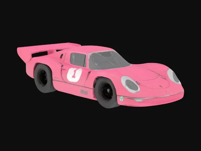 3D model for {
  "Object": "Hill climb race car",
  "Material": "Custom Porsche SVRSR tubular racing chassis with carbon fiber body shell, carbon fiber front splitter, carbon fiber rear wing, and aluminum suspension components",
  "Shape/Form": "Mid-engine, wide stance silhouette with extended wheel arches, massive rear wing, venturi tunnels, and integrated front splitter",
  "Color Scheme": "Pink livery paying homage to Porsche 917/20 'Pink Pig' with stylized butcher-diagram motifs and white/black accent logos",
on splitter and wing",
    "Wheels": "Lightweight forged aluminum center-lock wheels with high-performance tire treads"
  },
  "Style": "Photorealistic",
  "Reference Models": ["Porsche 917/20 'Pink Pig'", "Porsche RSR GTE"]
}
