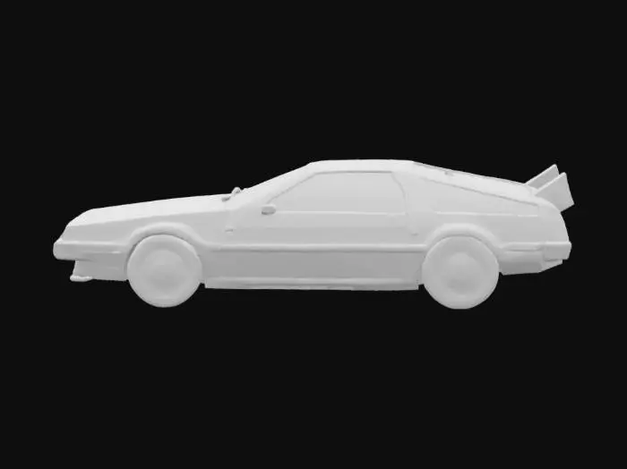 3D model for {
  "Object": "DeLorean DMC-12 stainless steel sports car",
  "Material": "Brushed stainless steel exterior panels, rubber tires, glass windows, polished chrome bumpers and trim",
  "Shape/Form": "Classic wedge-shaped silhouette, low-profile body, aerodynamic front end, prominent rear louvered engine cover",
  "Color Scheme": "Natural stainless steel finish for body panels, black rubber trim and bumpers, tinted glass, polished chrome details",
  "Texture Details": "Brushed metal grain on body panels with light scratches and fingerprints, textured rubber tire sidewalls, reflective smooth glass surfaces, subtle surface imperfections",
  "Style": "Realistic PBR—capturing accurate reflections, material properties, and slight weathering",
  ]
}

