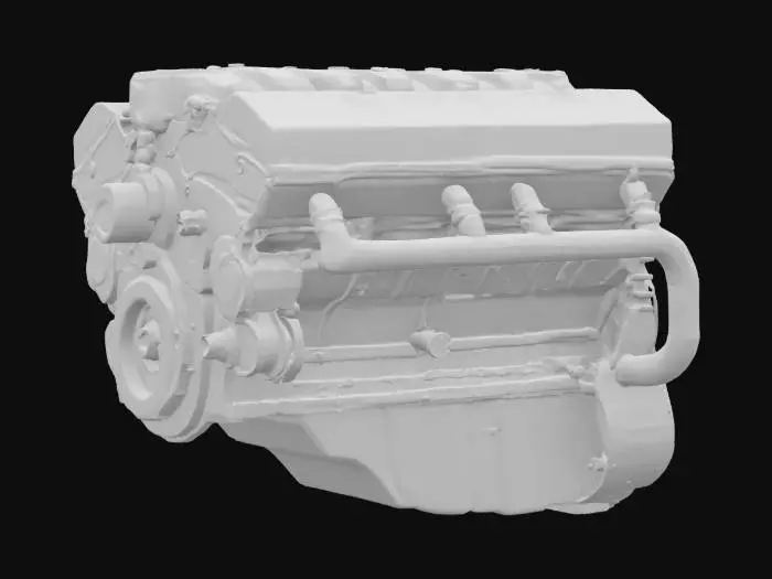 3D model for {
  "object": "In-line six engine",
  "material": "Cast iron engine block with aluminum cylinder head and chrome-plated accessory housings",
  "shape_form": "Straight six-cylinder layout with integrated intake manifold, exhaust headers, pulley system and timing chain cover",
  "color_scheme": "Matte graphite gray block, brushed aluminum head, polished chrome accents on pipes and pulleys",
  "texture_details": {
    "engine_block": "Rough cast surface with subtle pitting and machining marks",
    "cylinder_head": "Smooth brushed metal finish with light tool scratches",
    "accessories": "High-gloss chrome plating with realistic smudges and fingerprints"
  },
  "style": "Realistic (PBR)",
  "reference_models": [
    "BMW M30 straight-six",
    "Toyota 2JZ inline-six"
  ]
}

