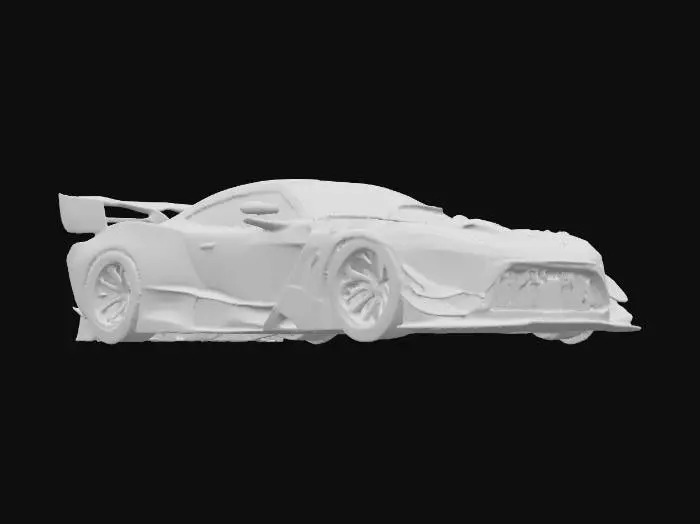 3D model for {
  "object": "Cyberpunk race car",
  "material": "Matte carbon fiber body with exposed steel framework, illuminated neon panels, titanium exhausts",
  "shape_form": "Low, angular coupe with wide fenders, exposed suspension, rear diffuser, oversized rear wing, integrated wheel rims emitting glow",
  "color_scheme": "Matte black base, neon cyan and magenta accents, glowing graphical sponsor decals",
  "texture_details": "Rough carbon weave on panels, illuminated neon veins, weathered metal edges, glossy decal surfaces, wet-reflective asphalt residue on tires",
  "style": "Realistic PBR",
  "environment_use_context": "Nighttime urban street circuit, neon-lit city towers reflecting on wet asphalt"
}
