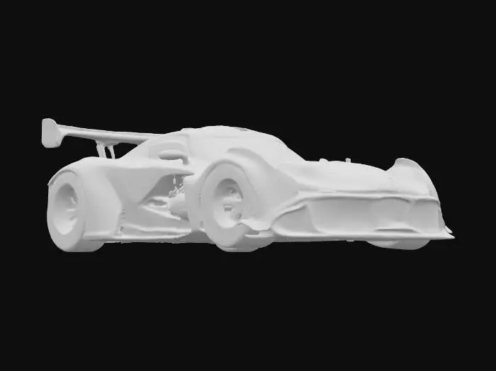 3D model for {
  "object": "Cyberpunk race car",
  "material": "Matte carbon fiber body with exposed steel framework, illuminated neon panels, titanium exhausts",
  "shape_form": "Low, angular coupe with wide fenders, exposed suspension, rear diffuser, oversized rear wing, integrated wheel rims emitting glow",
  "color_scheme": "Matte black base, neon cyan and magenta accents, glowing graphical sponsor decals",
  "texture_details": "Rough carbon weave on panels, illuminated neon veins, weathered metal edges, glossy decal surfaces, wet-reflective asphalt residue on tires",
  "style": "Realistic PBR",
  "environment_use_context": "Nighttime urban street circuit, neon-lit city towers reflecting on wet asphalt"
}
