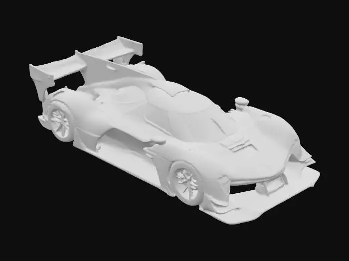 3D model for {
  "object": "Cyberpunk GT hyper race car",
  "material": "Matte carbon fiber panels with reactive neon trim, titanium exhaust, holographic canopy, reinforced alloy chassis",
  "shape_form": "Low, razor-edged body with wide fenders, vented hood, exposed suspension, oversized rear diffuser and wing, glowing wheel rims",
  "color_scheme": "Jet black base, neon cyan and magenta highlights, holographic sponsor decals shifting color",
  "texture_details": "Carbon weave visible on exposed parts, neon lighting strips embedded in seams, wet grime streaks from racing, hologram flicker effects",
  "style": "Realistic PBR",
  "environment_use_context": "Rain-slick neon city street circuit with holographic billboards and towering megastructures"
}
