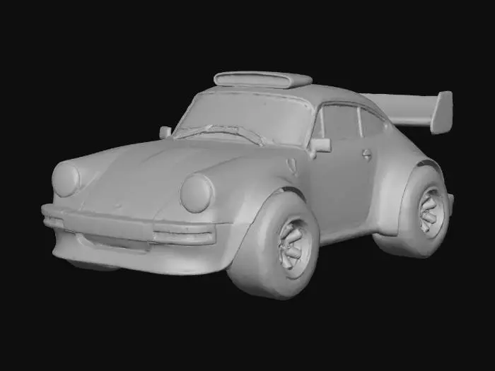 3D model for object: Candy-Corn Rally Car
material: Painted sugar polymer, candy glass, hardened spun sugar
shape_form: Aerodynamic rally car with a wide-body stance, reinforced wheel arches, low suspension profile
color_scheme: Candy corn tri-color bands (orange, yellow, white) with chipped, fractured crystal edges
texture_details: Semi-translucent paint that chips into jagged sugar crystals; glossy candy-glass tires with embedded sugar grit
style: Cartoon
environment_use_context: Rally racing terrain — switchable between gravel and snow; staged in a stylized candy land or arcade rally zone
reference_models:
  - WRC rally car (shape)
  - Rocket League cars (style)
  - Real candy corn for color and material fidelity
, #Halloween2025#