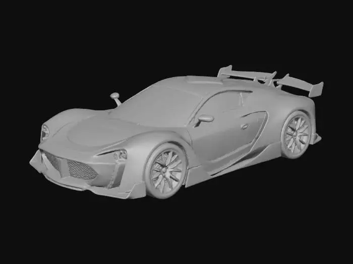 3D model for (S13-inspired)","material":"plastic-ceramic body over dark inner-frame, red lacquer armor plates, gold fasteners, tinted glass","shape_form":"long-hood short-deck coupe; low wide stance; box-flare fenders; front splitter; side skirts; ducktail; V-fin roof blade; cat-ear mirror fins; pizza-emblem grille badge; quad vernier exhausts; pop-up eyelid lamps; roll cage","color_scheme":"white base with saturated red panels, gold trims, black chassis, teal vents, cyan glass; pizza-slice livery + kana decals","texture_details":"clean ink panel lines, hard 2-step cel shadows; glossy body, matte tires, satin rubber; bold number roundels, no grime","style":"1990s anime cel, cartoon, sentai parody, hyper-saturated, no realism",#Christmas2025#