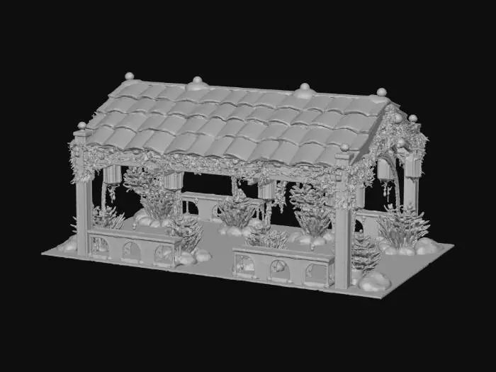 3D model for {"object":"Neon night market winter loop","material":"ceramic tiles, chrome rails, lanterns, string lights","shape_form":"tight S-curves, under-sign tunnels, cookie-arch finish","color_scheme":"magenta/cyan core, gold trims, pine garlands","texture_details":"thick inks, cel shadows, tile gloss, snow dust","style":"1990s anime cel, hyper-saturated","environment_use_context":"SCALE 1u=1m; lap 800m; lane 6–7m (alleys 4m); curbs 0.12m; slope 0–4°; clearance 4.5m; friction: dry tile 0.75, wet 0.55, ice 0.20; cone restitution 0.2; boost gates ×2 post-chicane", #Christmas2025#