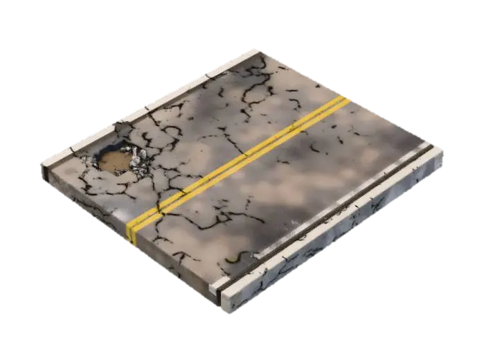 Cracked Road Segment 3D model, vytvořený pomocí AI