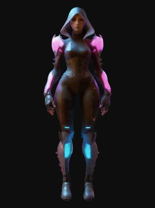3D model for Subject: Cyberpunk-Fantasy Female Protagonist, futuristic and magical design.

Style: Fusion of Cyberpunk 2077’s high-tech fashion with Final Fantasy’s elegant fantasy elements. Features neon accents, intricate patterns, high-tech armor, and mystical aesthetics.

Material: Reinforced nanofiber fabrics with glowing holographic displays, luminescent crystal inlays, enchanted runes, lightweight enchanted metals, and PBR textures for depth.