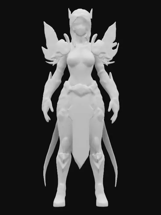 3D model for Subject: Female Protagonist, futuristic and magical design. Style: Fusion of high-tech fashion with elegant fantasy elements, intricate patterns, high-tech armor, and mystical aesthetics. Material: Reinforced nanofiber, enchanted runes, lightweight enchanted metals, and PBR textures for depth.