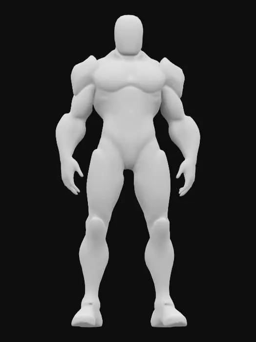 3D model for A futuristic faceless cyberpunk superhero AI with a sleek, armored exoskeleton. The body is composed of glowing neon circuits integrated into black metallic plating. The superhero wears a high-tech full body suit with holographic patterns shifting dynamically. The arms and legs have reinforced cybernetic enhancements, featuring intricate mechanical joints and plasma energy emitters. The overall stance is dynamic, exuding power and mystery, with subtle light reflections on the metallic surfaces. 