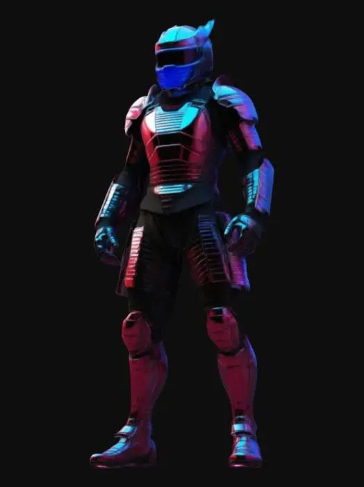 3D model for samurai F1 driver
Style: Futuristic, sleek yet traditional samurai armor aesthetic
Material: Layered metallic plating with neon-lit edges, reinforced combat gloves and boots
Details: Kabuto-style helmet with holographic visor, crimson and black color scheme with glowing blue highlights, combat-ready agility enhancements
Purpose: High-speed cyber-racing in a dystopian Tokyo, futuristic game asset