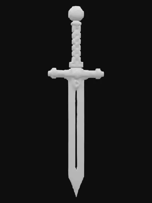 3D model for Subject: Retro-inspired pixel art sword, designed for action RPG gameplay.
Style: 8-bit and 16-bit pixelated aesthetic, low-poly, classic adventure game-inspired.
Material: Metallic pixelated blade with a wooden or jewel-encrusted hilt.
Details: Square-edged pixels, limited color palette, chiptune-style shading, dithering for texture.
Purpose: Game asset for an action RPG, optimized for retro-style pixel graphics with a 3D voxel effect., #ChronoForgeWeapon#