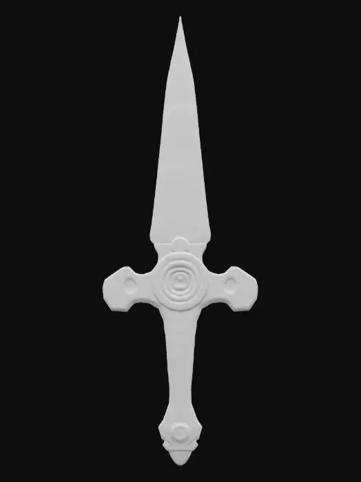 3D model for "A futuristic ChronoForge sword with a sleek, high-tech design. The blade is made of translucent crystalline metal with a glowing blue energy core pulsing through intricate engravings. The hilt is crafted from black carbon-fiber with gold circuitry inlays, and an embedded time-shift mechanism emitting a faint luminescent aura. The pommel features a rotating chrono-dial with an animated clockwork mechanism. , #ChronoForgeWeapon#