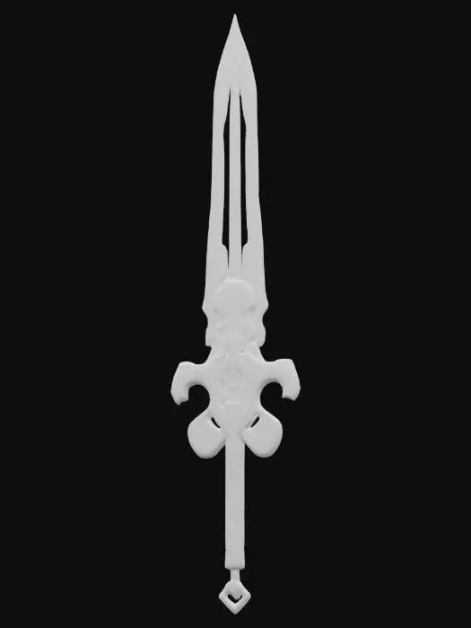 3D model for "A futuristic ChronoForge sword with a sleek, high-tech design. The blade is made of translucent crystalline metal with a glowing blue energy core pulsing through intricate engravings. The hilt is crafted from black carbon-fiber with gold circuitry inlays, and an embedded time-shift mechanism emitting a faint luminescent aura. The pommel features a rotating chrono-dial with an animated clockwork mechanism. , #ChronoForgeWeapon#