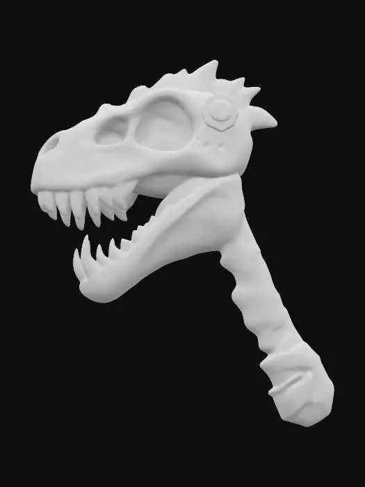 3D model for 🌀 Description: A chunky, oversized war hammer with a prehistoric twist! The head is a massive dinosaur skull reinforced with metal plating, while neon-blue energy coils pulse along the cracks. The handle is wrapped in thick leather, with glowing runes that spark when swung.
📏 Size & Shape: Massive and exaggerated, oversized dino skull head.
🎨 Colors & Materials: Bone-white, bright neon blue, dark brown leather. #ChronoForgeWeapon#