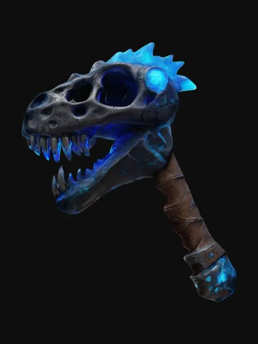 3D model for 🌀 Description: A chunky, oversized war hammer with a prehistoric twist! The head is a massive dinosaur skull reinforced with metal plating, while neon-blue energy coils pulse along the cracks. The handle is wrapped in thick leather, with glowing runes that spark when swung.
📏 Size & Shape: Massive and exaggerated, oversized dino skull head.
🎨 Colors & Materials: Bone-white, bright neon blue, dark brown leather. #ChronoForgeWeapon#