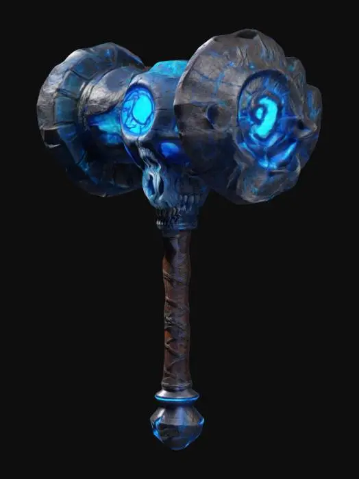 3D model for 🌀 Description: A chunky, oversized war hammer with a prehistoric twist! The head is a massive dinosaur skull reinforced with metal plating, while neon-blue energy coils pulse along the cracks. The handle is wrapped in thick leather, with glowing runes that spark when swung.
📏 Size & Shape: Massive and exaggerated, oversized dino skull head.
🎨 Colors & Materials: Bone-white, bright neon blue, dark brown leather. #ChronoForgeWeapon#