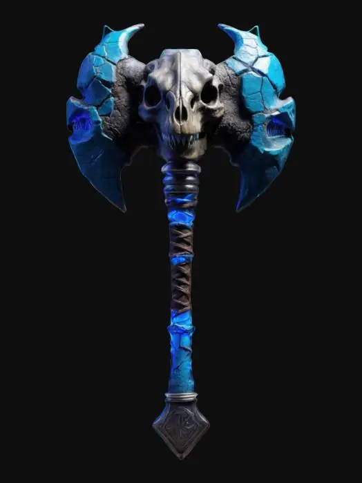 3D model for 🌀 Description: A chunky, oversized war hammer with a prehistoric twist! The head is a massive dinosaur skull reinforced with metal plating, while neon-blue energy coils pulse along the cracks. The handle is wrapped in thick leather, with glowing runes that spark when swung.
📏 Size & Shape: Massive and exaggerated, oversized dino skull head.
🎨 Colors & Materials: Bone-white, bright neon blue, dark brown leather. #ChronoForgeWeapon#
