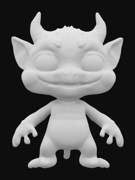 3D model for "A tiny, awkward-looking chibi demon with wobbly noodle arms and a permanently embarrassed expression. It subtly influences people to wave back at strangers who weren’t waving at them, then forces them to do it again if ignored. Its soft, pastel-hued body contrasts with its mischievous intent. Glitches slightly when spotted, as if shifting between dimensions of social discomfort. A walking embodiment of secondhand embarrassment." 