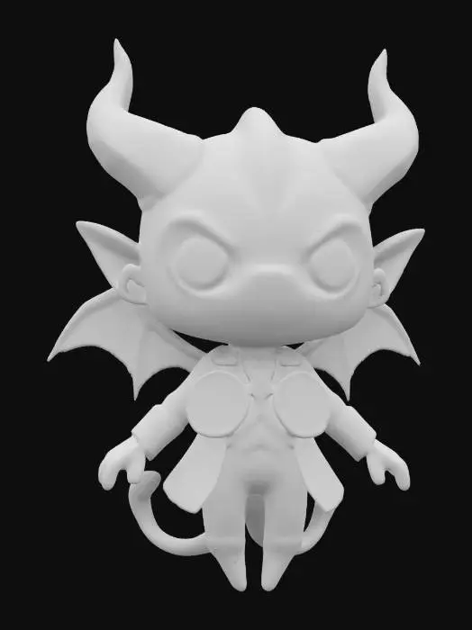 3D model for "A chibi-sized, floating IRS demon in a miniature tailored suit with a glowing pocket watch. Its piercing, luminous eyes radiate silent judgment as it hovers weightlessly. Instead of money, it collects regrets, absorbing them like wisps of energy. Tiny, spectral ledgers float around it, recording every questionable life choice. Its expression remains unimpressed, a cosmic auditor of fate." 