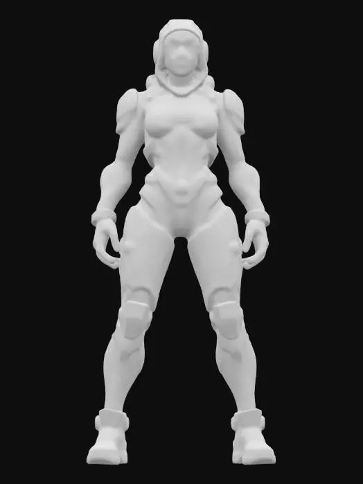 3D model for Cyberpunk Female Operative: A highly detailed cyberpunk woman with sleek cybernetic implants, neon-lit facial augments, and a tactical bodysuit made of synthetic leather and carbon fiber. Her glowing blue eyes scan the cityscape, while a holographic interface projects from her gauntlet. Metallic circuitry weaves through her exposed biomechanical limbs, blending gritty realism with futuristic design.