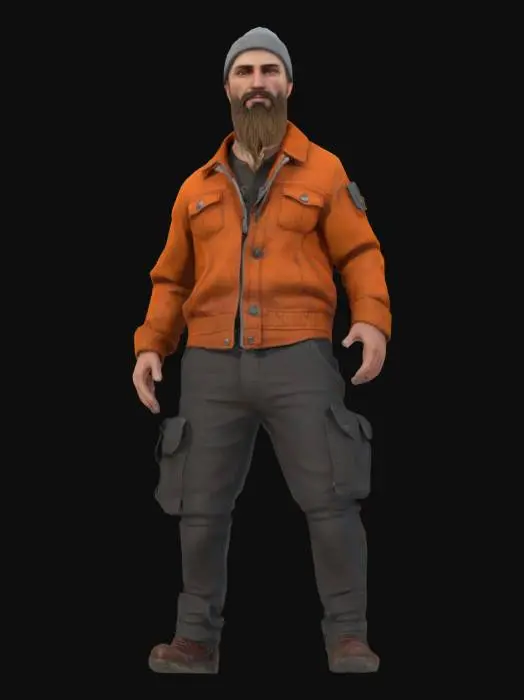 3D model for {
"Object": "realistic human avatar",
"Material": "metallic accessories, denim, canvas jacket",
"Shape/Form": "medium athletic build, weathered face, ponytail, scruffy beard",
"Color Scheme": "rust-orange jacket, gray beanie, dark cargo pants",
"Texture Details": "oxidized metal zipper, cargo pockets, Rust gear pins on lapel",
"Style": "realistic",
"Environment/Use Context": "resting in a server farm or deep in terminal debugging",
"Reference Models": "Rust community hacker vibes, DevOps-meets-artisan coder"
}