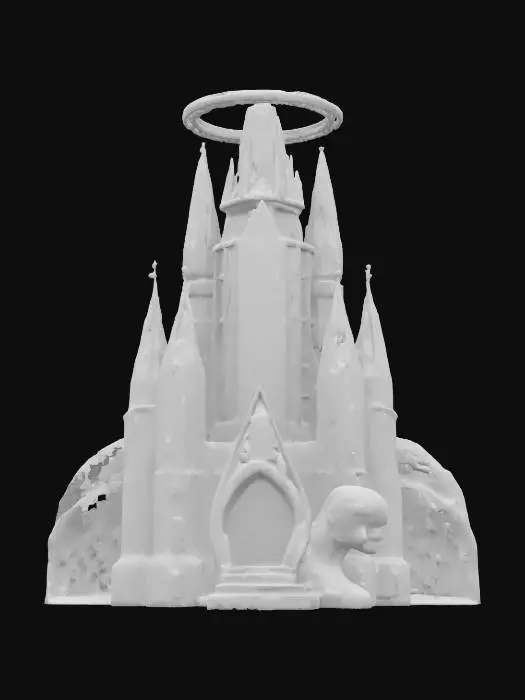 3D model for [Japan, Sapporo]
City: #Sapporo
Object: Snow Festival Ice Castle → Celestial Galaxy Observatory #AroundTheWorld#
Material: hammered crystal ice panels infused with shimmering meteorite dust
Shape/Form: symmetrical spiral spires branching into floating ice rings and planetary orbs
Color Scheme: translucent midnight-blue ice, silver-white highlights, aurora-green inner glow
Texture Details: prismatic ice facets, micro-etched meteorite striations, softly pulsating luminescent veins
Style: low-poly cartoon fantasy–high-poly clarity (~50K verts)
Environment/Use Context: set on a VR tundra under a dynamic starfield, with rotating star trails weaving through the spires
Reference Models: inspired by cosmic observatory domes and voxel nebula sculptures