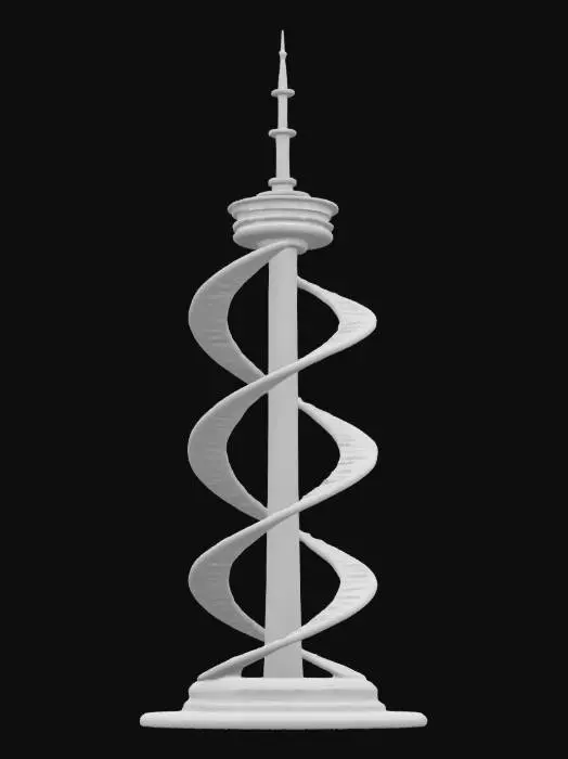 3D model for [Canada]
Object: Surreal version of the CN Tower
Material: Brushed aluminum and shimmering glass
Shape/Form: Twisting helix structure spiraling upwards with multiple floating observation pods
Color Scheme: Silver base with holographic blue and pink accents
Texture Details: Smooth metallic surfaces with semi-transparent glass sections, subtle ridges along the helix
Style: Stylized hyperrealism
Environment/Use Context (optional): Standing on an island of floating icebergs in a calm arctic sea
Reference Models (optional): Inspired by the original CN Tower combined with the whimsical architecture style of Gaudí
Tags: #AroundTheWorld#