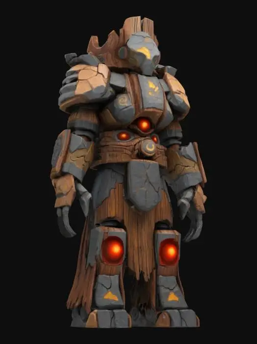 3D model for [Canada]
Object: Shattered Totem Colossus
Material: Splintered ancient wood, rusted iron bands, cracked digital runestones
Shape/Form: Hulking golem stitched together from broken totem poles and magnetic scrap metal
Color Scheme: Decayed wood browns, iron grey, faint flickers of lost neon colors
Texture Details: Splintered and rotten textures, oxidized metal corrosion, fractured holographic runes
Style: Ruined tribal mech fantasy
Environment/Use Context (optional): Rampaging through desolated spirit grounds during the collapse of the northern frontier
Reference Models (optional): Combines ruined forest guardian myths with post-collapse robotics
 #AroundTheWorld#