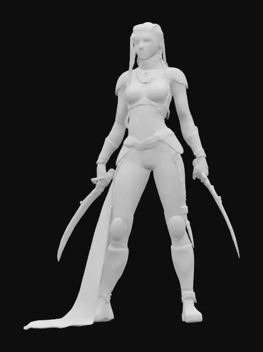 3D model for Object: Aurora Huntress of the Arctic Wastes
Material: Whale-bone composites, graphene armor mesh, micro-LED braids
Shape/Form: Slim athletic humanoid; flexible armor; braided hair with embedded lights; dual nanosteel carving knives
Color Scheme: Matte black, shifting aurora greens and purples, pale skin tones
Texture Details: Flexible hardened mesh, bone-carved armor, smooth braided fibers with shimmering micro-lights
Style: Futuristic nomadic survivalist
Environment/Use Context (optional): Stalking prey in the neon-lit ghost cities of the Arctic
Reference Models (optional): Blends Inuit tracker traditions with cyber-futurist stealth suits
Tags: #AroundTheWorld#