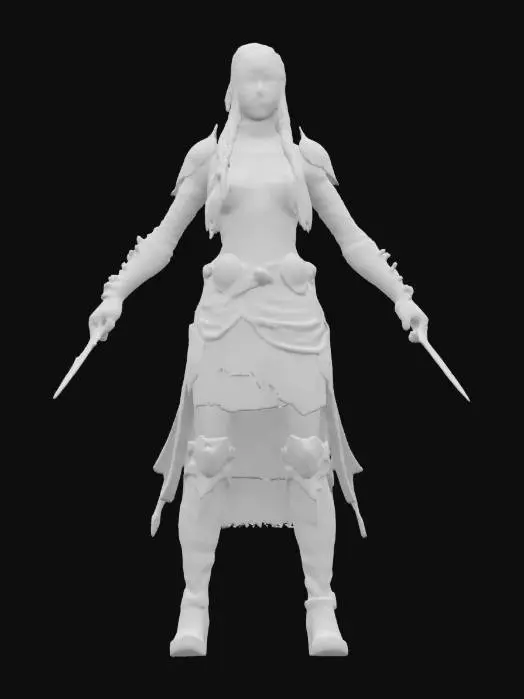 3D model for Object: Aurora Huntress of the Arctic Wastes
Material: Whale-bone composites, graphene armor mesh, micro-LED braids
Shape/Form: Slim athletic humanoid; flexible armor; braided hair with embedded lights; dual nanosteel carving knives
Color Scheme: Matte black, shifting aurora greens and purples, pale skin tones
Texture Details: Flexible hardened mesh, bone-carved armor, smooth braided fibers with shimmering micro-lights
Style: Futuristic nomadic survivalist
Environment/Use Context (optional): Stalking prey in the neon-lit ghost cities of the Arctic
Reference Models (optional): Blends Inuit tracker traditions with cyber-futurist stealth suits
Tags: #AroundTheWorld#