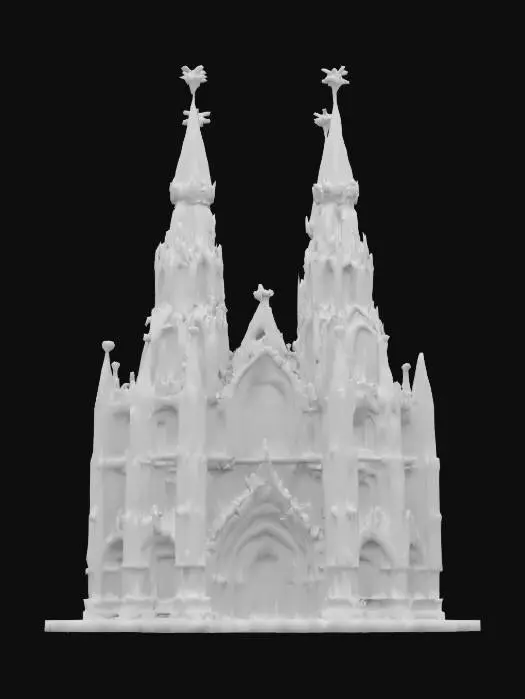 3D model for [France] #AroundTheWorld# A gothic cathedral entirely made of flaky golden croissants and caramelized sugar arches, spiraling upwards with whipped cream spires. The form is exaggeratedly tall and deliciously curved, as if melting upward. Warm gold, creamy white, and amber sugar tones dominate. Texture includes buttery lamination, toasted crisp edges, and glossy glaze. Style: Voxel. Set in a Paris park during sunset, surrounded by coffee carts and pixelated tourists. Inspired by Minecraft aesthetics and French patisserie.
