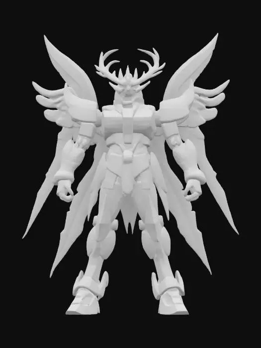 3D model for Object: Honor-guard Gundam inspired by Indigenous Canadian art and nature symbolism
Material: Etched obsidian-tone alloy with lightweight copper-titanium laminate plating; energy conduits resemble woven sinew
Shape/Form: Tall, regal humanoid form with ceremonial wing-like back fins, antler-shaped antennae, and chestplate embossed with stylized animal iconography (eagle, bear, wolf)
Color Scheme: Earth-toned base (black, copper, dark red) with vibrant teal and gold energy tracings inspired by Haida and Cree color palettes
Texture Details: Intricately engraved tribal markings, smooth polished armor with brush-metal accents.
Reference Models: Gundam Barbatos with symbolic motifs, Horizon Zero Dawn’s culturally-inspired tech, Okami (symbolism reference, not style), #AroundTheWorld#, 
