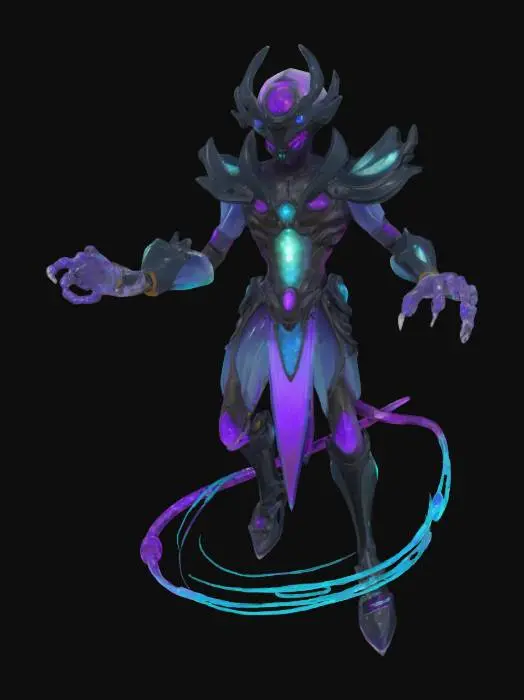 3D model for Object: Interdimensional Assassin — “VIRRAZ, The Phase-Lurker”

Material: Translucent phase crystal skin, bonded boneplate armor, ripple-tech cloaking mesh

Shape/Form: Slender and semi-fluid form; 4 floating limbs; no legs — glides on distortion rings; mask with swirling galaxy eyes; wrist mounted phase blade

Color Scheme: Indigo-black body, violet and green pulses in joints, flowing glow-trails in place of blood

Texture Details: Light-refracting skin, clean comic shadows on boneplate, oily sheen transitions

Style: Cartoon (Borderlands x cosmic-eldritch cel-shade fusion)

Environment/Use Context: Stalks prey through glitch rifts and quantum caves

Reference Models: Mass Effect Reaper + No-Face + Spawn + Hyper Light Drifter