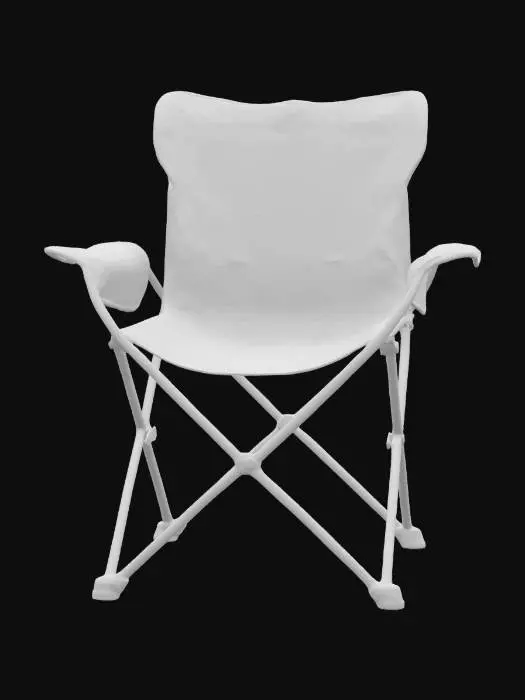 3D model for Object: A modular, foldable camping chair
Material: Lightweight aluminum frame with ballistic nylon fabric
Shape/Form: Geometric frame with angular legs and a compact, foldable seat
Color Scheme: Olive green with black accents
Texture Details: Matte finish on metal, rugged woven fabric with slight weathered effect
Style: Realistic with utilitarian, military-inspired design
Environment/Use Context: Placed next to a campfire in a dense forest setting
Reference Models: Inspired by tactical gear designs and military-grade camping equipment