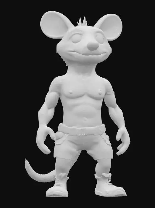 3D model for Object: Teenage Quokka character with mutant features and quantum-themed accessories.
Material: Semi-metallic with quantum circuitry patterns, leather-like fabric for clothing.
Shape/Form: Anthropomorphic, muscular build with exaggerated teenage proportions (larger hands and feet, slightly hunched).
Color Scheme: Dark green base, neon blue and purple accents for quantum circuitry, brown for clothing.
Texture Details: Smooth metallic surfaces with glowing circuit patterns, rugged leather textures, matte skin with slight fur detailing.
Style: Cartoon, slightly exaggerated proportions, influenced by 90s action cartoons.
Environment/Use Context: Standing in a futuristic alley with neon signs. Reference Models: Inspired by Teenage Mutant Ninja Turtles and cyberpunk anime styles.