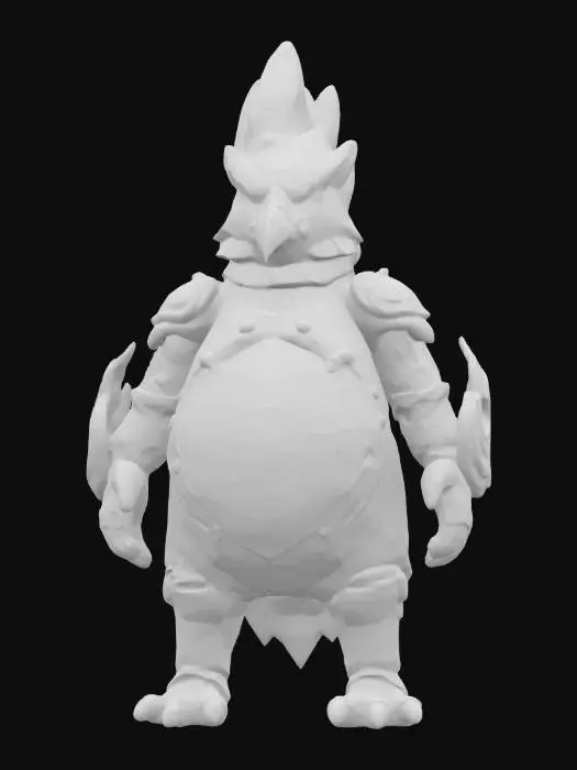 3D model for Object: Teenage Mutant Pyro Penguin – a fiery, flame-wielding penguin with volcanic armor.
Material: Volcanic rock armor with magma veins, flame-resistant fabric underlayer, molten metal gauntlets.
Shape/Form: Compact, broad-shouldered build with thick arms, stubby legs, and a helmet shaped like a volcanic peak.
Color Scheme: Charcoal black base, vibrant orange and yellow magma veins, dark gray armor plates.
Texture Details: Rough, cracked volcanic rock surfaces with glowing lava fissures, smooth molten metal gauntlets, singed fabric.
Style: Apocalyptic fire-themed warrior with a mix of cartoonish and menacing features.

Reference Models: Inspired by Mad Max, volcanic creatures, and cartoon villain archetypes.
