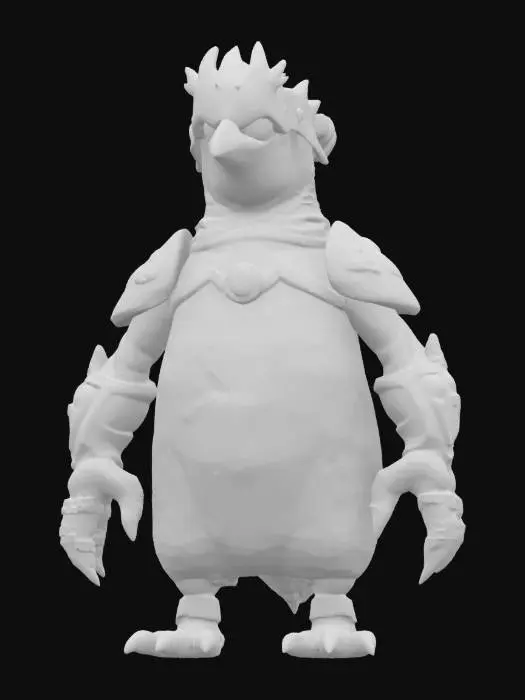 3D model for Object: Teenage Mutant Pyro Penguin – a fiery, flame-wielding penguin with volcanic armor.
Material: Volcanic rock armor with magma veins, flame-resistant fabric underlayer, molten metal gauntlets.
Shape/Form: Compact, broad-shouldered build with thick arms, stubby legs, and a helmet shaped like a volcanic peak.
Color Scheme: Charcoal black base, vibrant orange and yellow magma veins, dark gray armor plates.
Texture Details: Rough, cracked volcanic rock surfaces with glowing lava fissures, smooth molten metal gauntlets, singed fabric.
Style: Apocalyptic fire-themed warrior with a mix of cartoonish and menacing features.

Reference Models: Inspired by Mad Max, volcanic creatures, and cartoon villain archetypes.