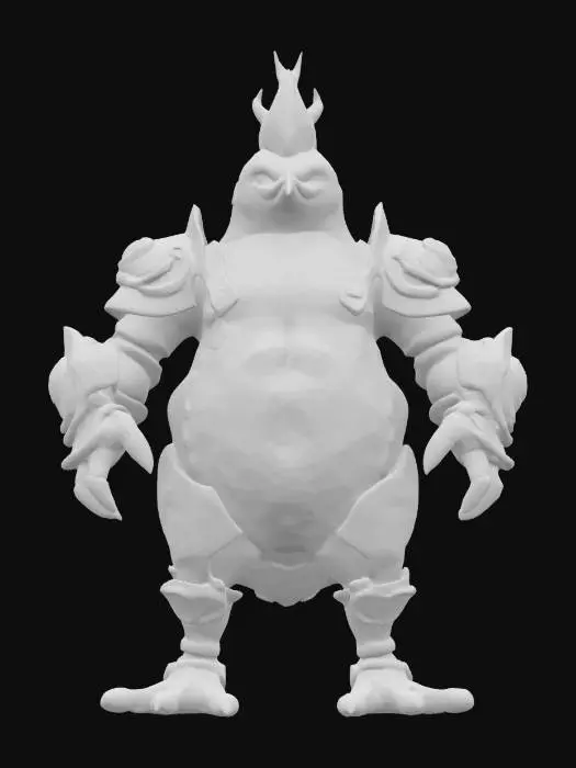 3D model for Object: Teenage Mutant Pyro Penguin – a fiery, flame-wielding penguin with volcanic armor.
Material: Volcanic rock armor with magma veins, flame-resistant fabric underlayer, molten metal gauntlets.
Shape/Form: Compact, broad-shouldered build with thick arms, stubby legs, and a helmet shaped like a volcanic peak.
Color Scheme: Charcoal black base, vibrant orange and yellow magma veins, dark gray armor plates.
Texture Details: Rough, cracked volcanic rock surfaces with glowing lava fissures, smooth molten metal gauntlets, singed fabric.
Style: Apocalyptic fire-themed warrior with a mix of cartoonish and menacing features.

Reference Models: Inspired by Mad Max, volcanic creatures, and cartoon villain archetypes.