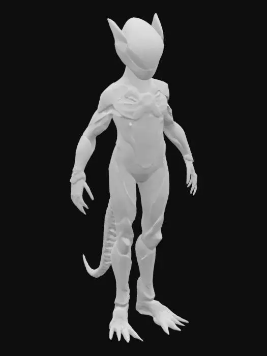 3D model for Object: A space-traveling newt with cosmic powers and gravity-defying boots.
Material: Reflective, star-patterned bodysuit with silver exoskeleton, glowing galaxy-patterned chest plate, magnetic boots.
Shape/Form: Slim, elongated build with webbed hands and feet, star-shaped markings along the body, helmet with nebula display.
Color Scheme: Midnight blue base with purple and white star patterns, silver accents, luminous teal eyes.
Texture Details: Smooth, shimmering bodysuit with cosmic swirls, matte metallic exoskeleton, glassy helmet visor.
Style: Cosmic traveler with a celestial, otherworldly feel.

Reference Models: Inspired by Silver Surfer, Guardians of the Galaxy, and celestial fantasy creatures.