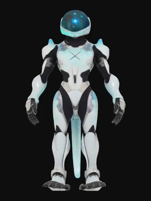 3D model for Object: A space-traveling newt with cosmic powers and gravity-defying boots.
Material: Reflective, star-patterned bodysuit with silver exoskeleton, glowing galaxy-patterned chest plate, magnetic boots.
Shape/Form: Slim, elongated build with webbed hands and feet, star-shaped markings along the body, helmet with nebula display.
Color Scheme: Midnight blue base with purple and white star patterns, silver accents, luminous teal eyes.
Texture Details: Smooth, shimmering bodysuit with cosmic swirls, matte metallic exoskeleton, glassy helmet visor.
Style: Cosmic traveler with a celestial, otherworldly feel.

Reference Models: Inspired by Silver Surfer, Guardians of the Galaxy, and celestial fantasy creatures.