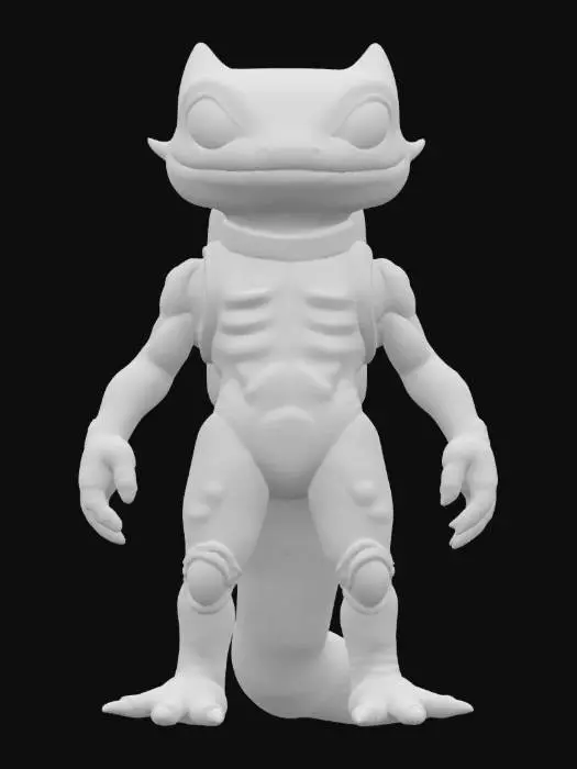 3D model for Object: A space-traveling newt with cosmic powers and gravity-defying boots.
Material: Reflective, star-patterned bodysuit with silver exoskeleton, glowing galaxy-patterned chest plate, magnetic boots.
Shape/Form: Slim, elongated build with webbed hands and feet, star-shaped markings along the body, helmet with nebula display.
Color Scheme: Midnight blue base with purple and white star patterns, silver accents, luminous teal eyes.
Texture Details: Smooth, shimmering bodysuit with cosmic swirls, matte metallic exoskeleton, glassy helmet visor.
Style: Cosmic traveler with a celestial, otherworldly feel.

Reference Models: Inspired by Silver Surfer, Guardians of the Galaxy, and celestial fantasy creatures.