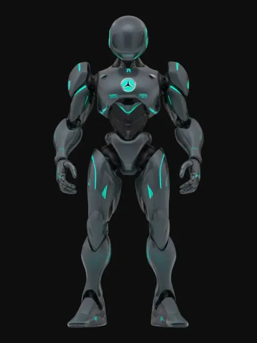 3D model for Object: Mercedes-AMG Petronas F1 Team Mascot
Material: Ultra-light graphene composite with a glossy black and silver finish, incorporating LED accents
Shape/Form: Humanoid robotic figure with aerodynamic armor plating, sleek contours, and a dominant, imposing stance, inspired by a silver arrow motif
Color Scheme: Glossy black base with metallic silver and neon turquoise accents, featuring LED-lit circuit patterns and the Mercedes star emblem prominently displayed on the chest
Texture Details: Smooth, high-tech carbon fiber textures with subtle hexagonal grid patterns and animated light sequences that pulse in sync with the mascot’s movements
Reference Models (optional): Inspired by Mercedes-AMG Petronas F1 branding and sci-fi robotic aesthetics seen in cinematic franchises