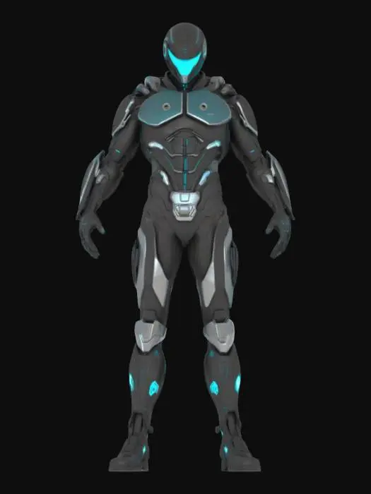 3D model for Object: Cyberpunk character with futuristic armor and tech enhancements.

Material: Reflective metal, synthetic leather, and glowing LED accents.

Shape/Form: Lean, athletic build with angular, mechanical prosthetics and tech implants.

Color Scheme: Black, neon blue, and metallic silver with glowing cyan accents.

Texture Details: Smooth, high-gloss metal surfaces contrasted with matte leather sections; intricate cybernetic circuits and LED strips.

Style: Realistic with PBR textures, focusing on high-fidelity, sharp edges, and rich surface details.

Environment/Use Context (Optional): Neon-lit urban rooftop with foggy background to emphasize cyberpunk aesthetic.
Reference Models (Optional): Combine elements from "Deus Ex" and "Cyberpunk 2077" for armor design and cybernetic enhancements.