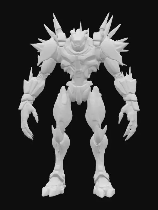 3D model for {
  "object": "Cyberpunk Monster",
  "material": "Heavy Alloy, Synthetic Carbon Fiber, Reinforced Hydraulic Systems",
  "shape_form": "Humanoid with exaggerated, asymmetrical limbs, overgrown mechanical arms, and spiked, armored exoskeleton",
  "color_scheme": "Gunmetal Gray, Neon Cyan, Matte Black with Glowing Amber Circuitry",
  "texture_details": "Polished Alloy, Exposed Servo Mechanisms, Vibrating Hydraulic Pistons, Worn Rivets and Bolts",
  "style": "Sculpture with Detailed Mechanical Emphasis, PBR with High Contrast Lighting",
  "environment_use_context": "Industrial Wasteland, Scrap Metal Yard with Smoky Atmosphere and Heavy Machinery",
  "reference_models": [
    "T-800 Endoskeleton from Terminator Series",
    "Metal Gear RAY from Metal Gear Solid",
    "Mechagodzilla 2021"
  ]
}
